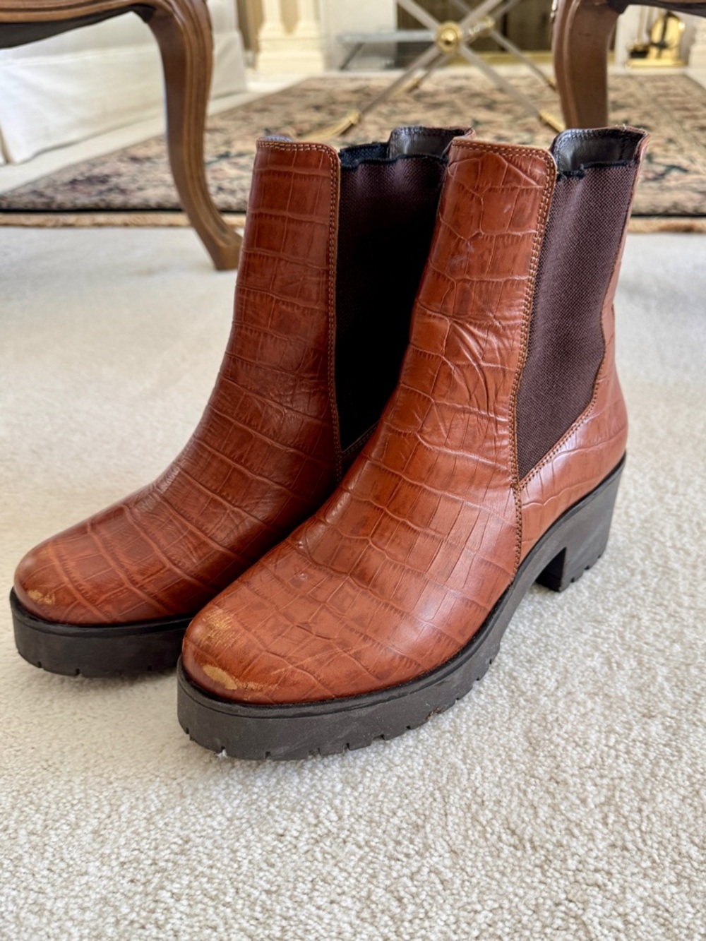 Bruno Ferrini Women's Croc-Embossed Chelsea Ankle Boots in Brown
